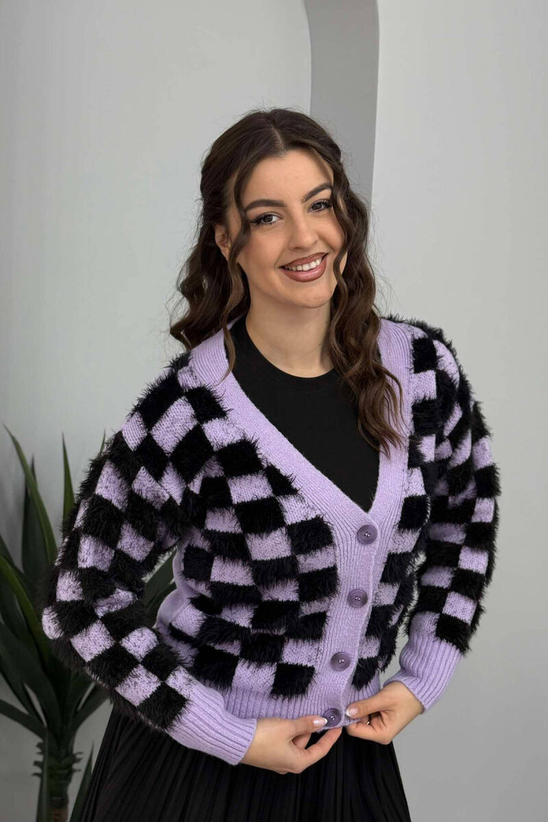 SQUARE DESIGN KNITTED WOMEN CARDIGAN PURPLE/LEJLA - 4