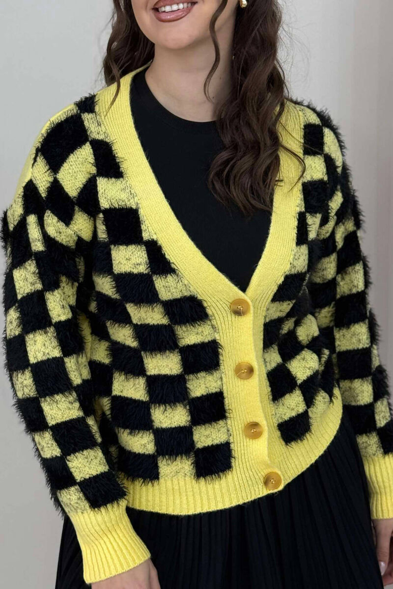 SQUARE DESIGN KNITTED WOMEN CARDIGAN YELLOW/E VERDHE - 4