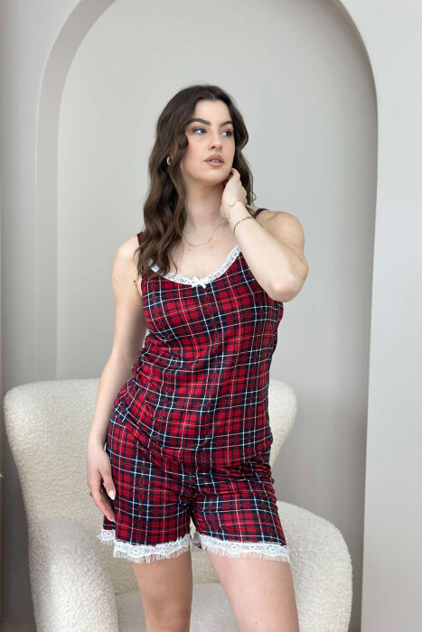 SQUARE DESIGN TANK TOP+SHORTS WOMEN PYJAMAS BURGUNDY/VISHNJE - 1