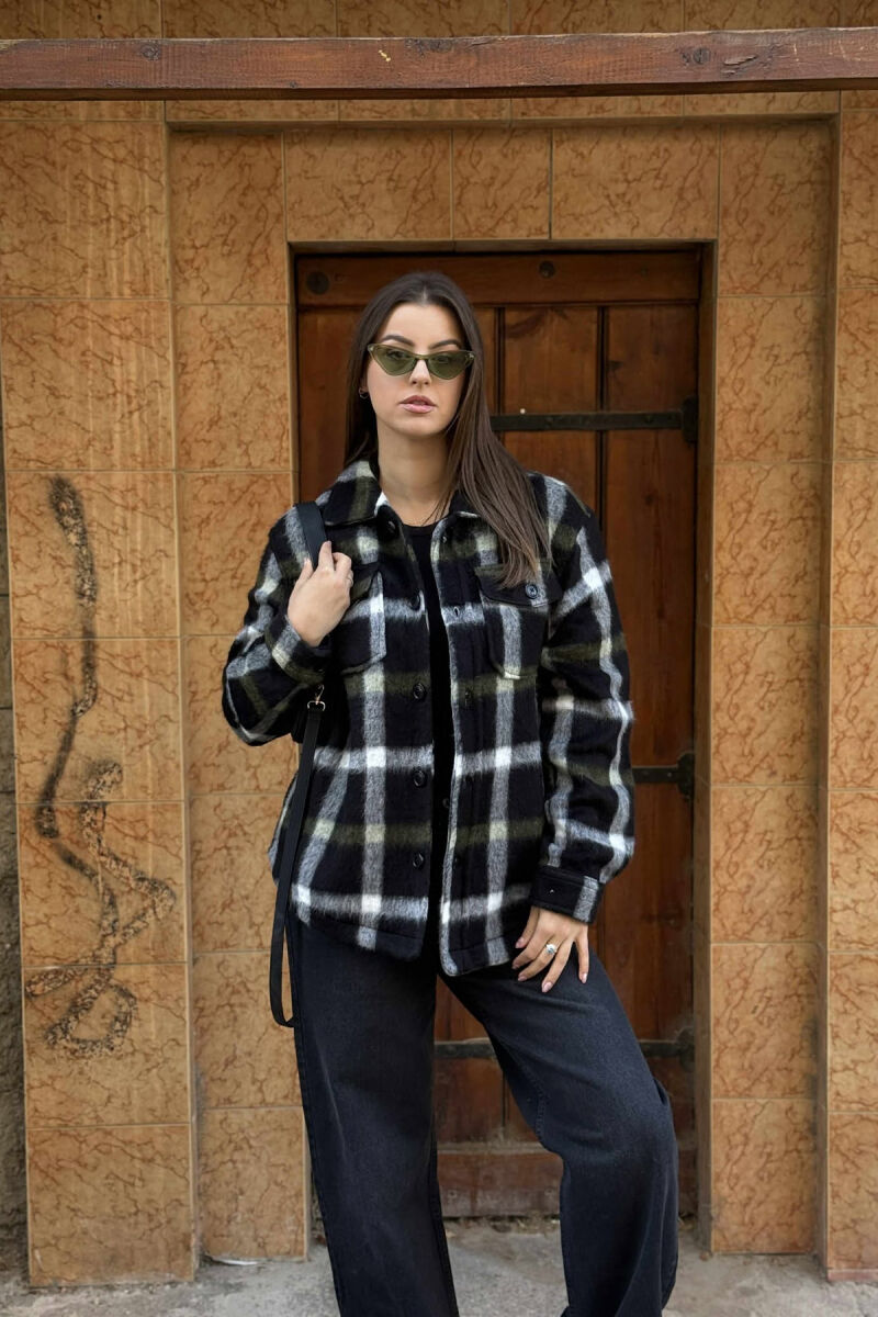 SQUARE DESIGN WARM BUTTONED WOMEN JACKET BLACK/ E ZEZE - 2