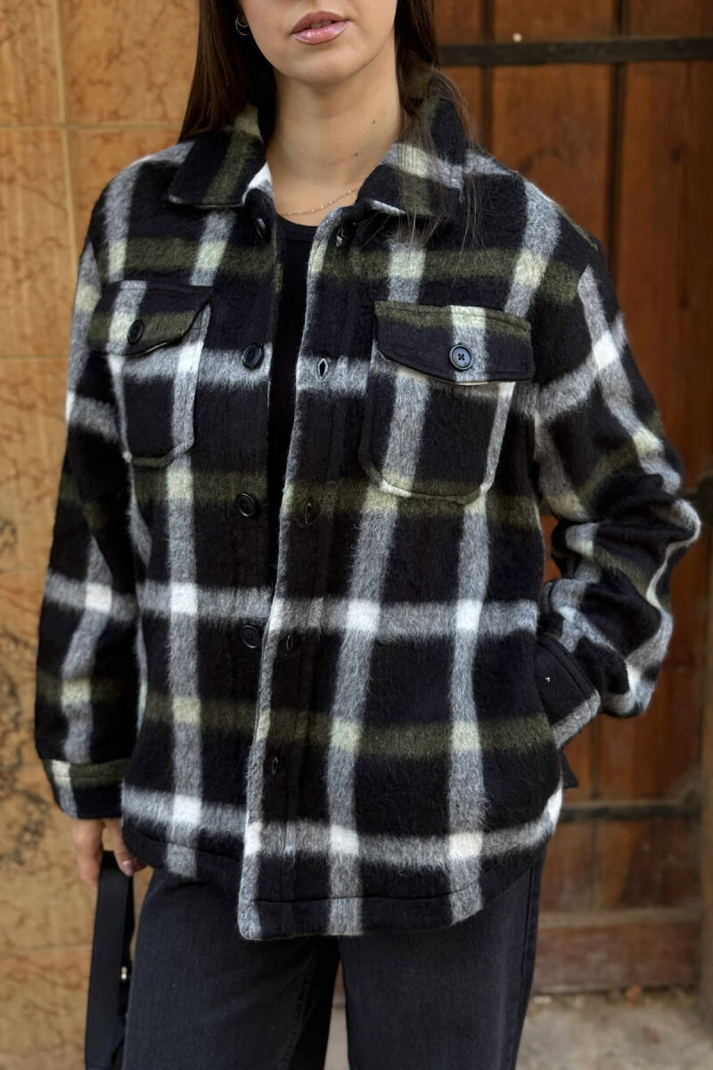 SQUARE DESIGN WARM BUTTONED WOMEN JACKET BLACK/ E ZEZE - 4