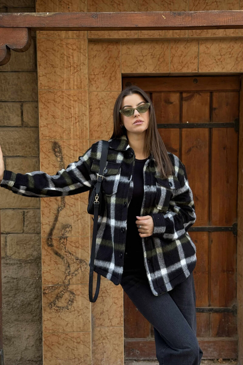 SQUARE DESIGN WARM BUTTONED WOMEN JACKET BLACK/ E ZEZE - 1