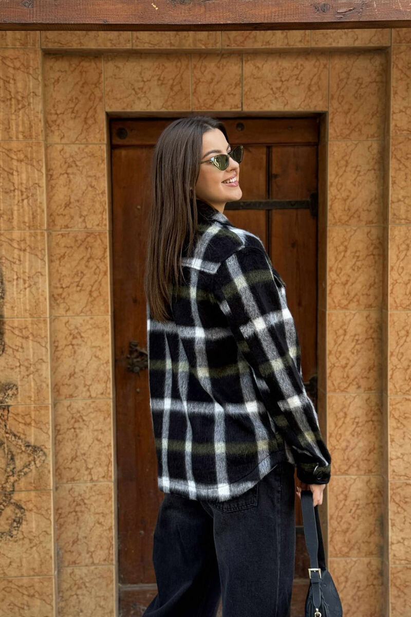 SQUARE DESIGN WARM BUTTONED WOMEN JACKET BLACK/ E ZEZE - 3