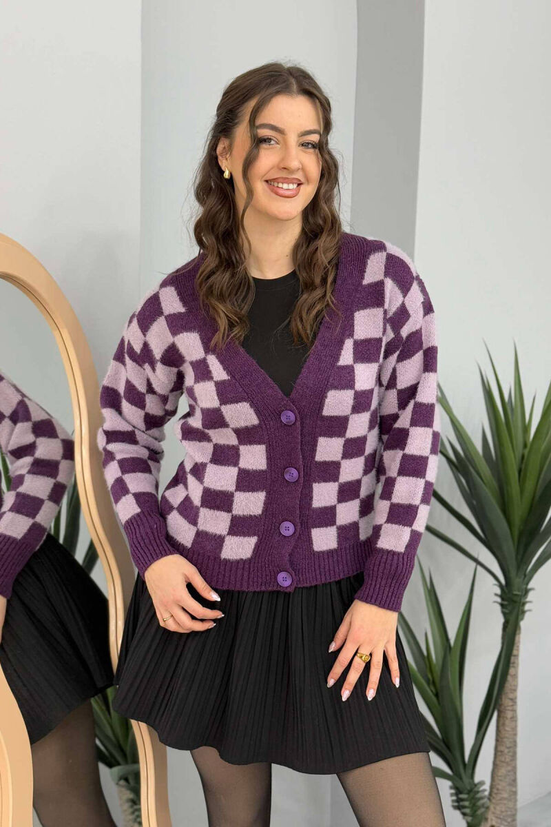 SQUARE DESIGN WOMEN CARDIGAN PURPLE/LEJLA - 1