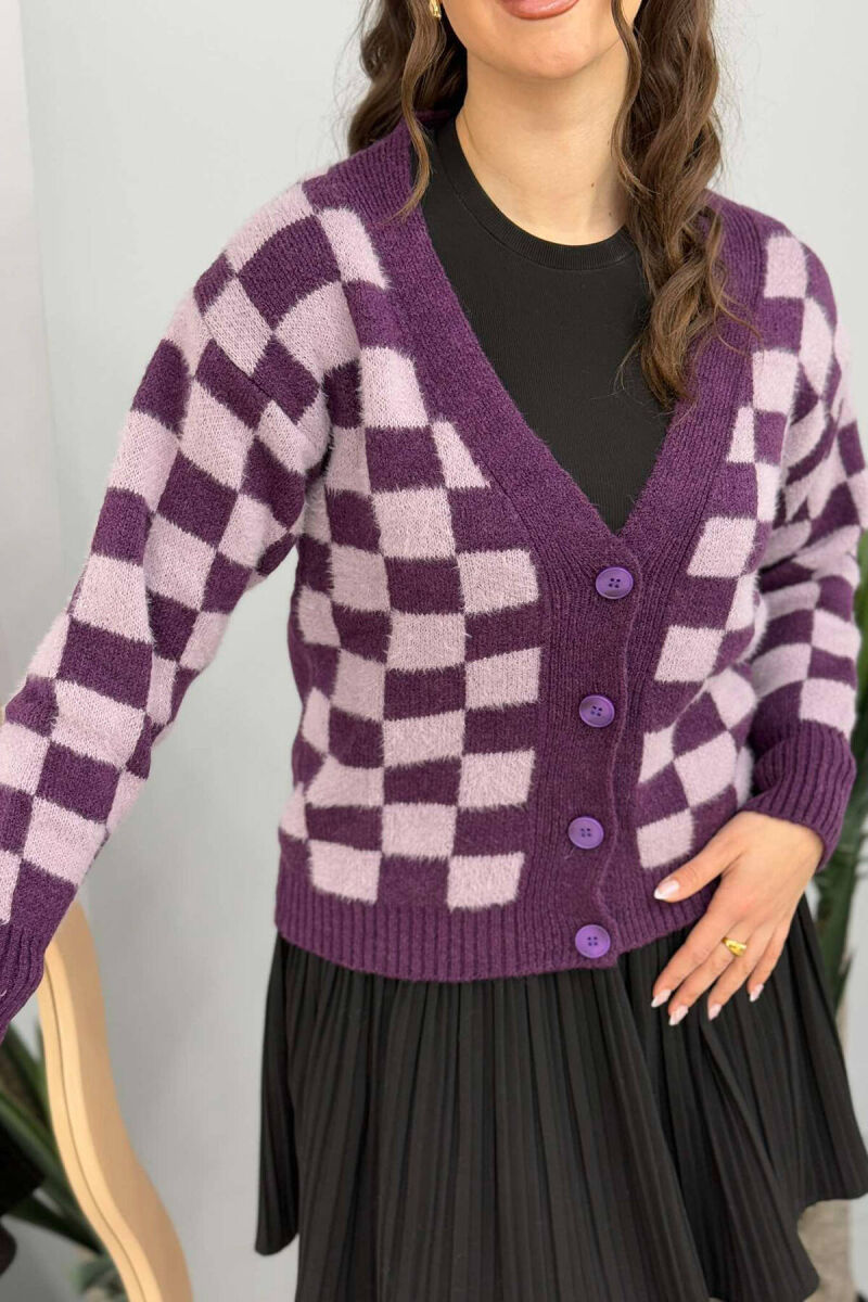 SQUARE DESIGN WOMEN CARDIGAN PURPLE/LEJLA - 2