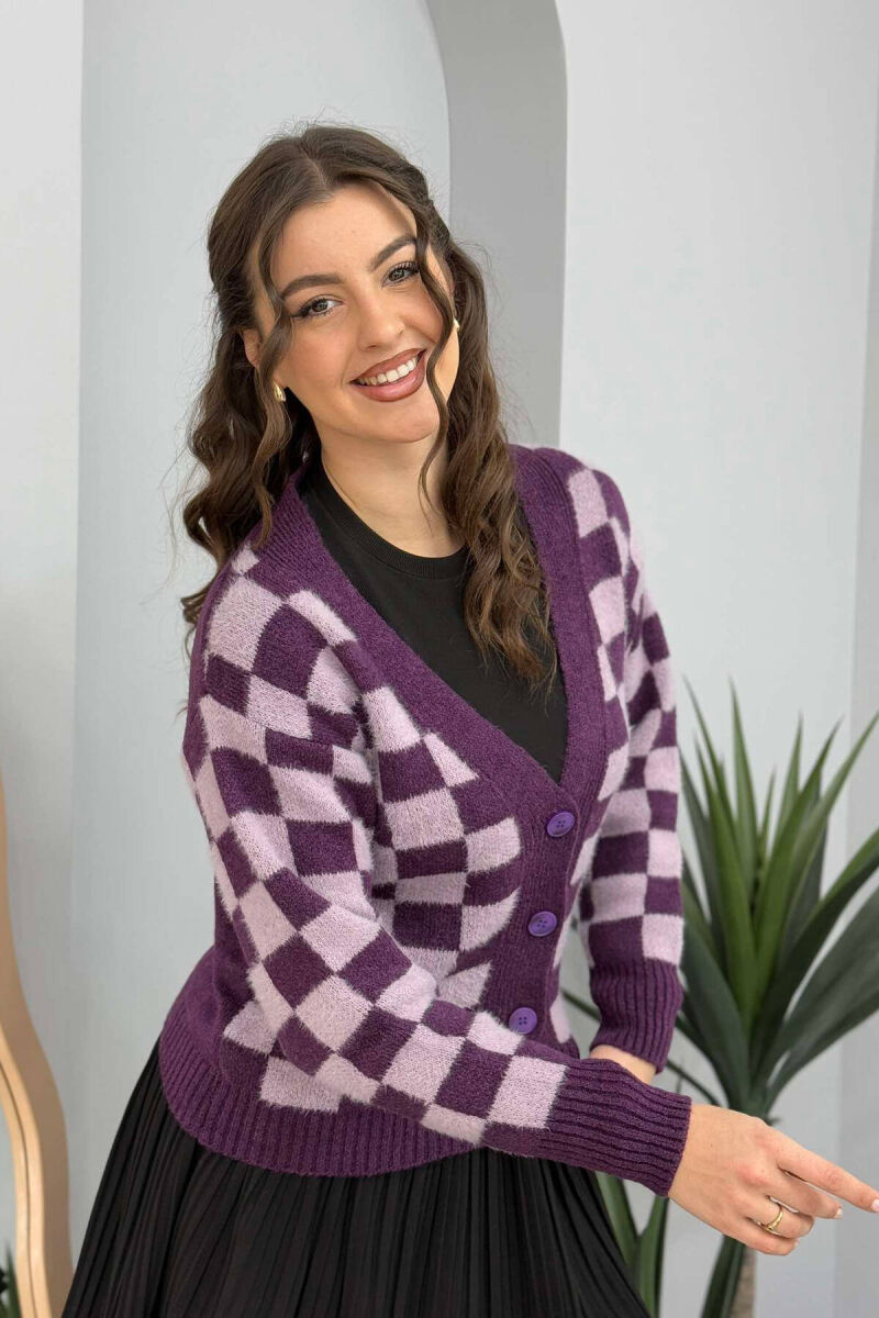 SQUARE DESIGN WOMEN CARDIGAN PURPLE/LEJLA - 3