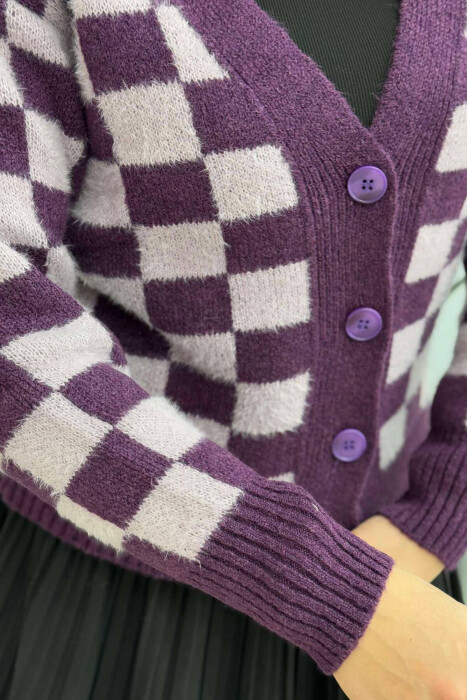 SQUARE DESIGN WOMEN CARDIGAN PURPLE/LEJLA - 4