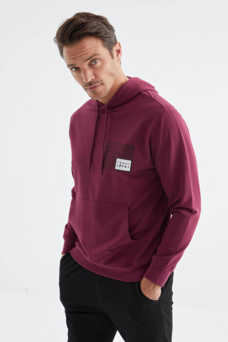 SQUARE LITTLE WRITTINGS COTTON MEN HOODIE BURGUNDY/VISHNJE - 3