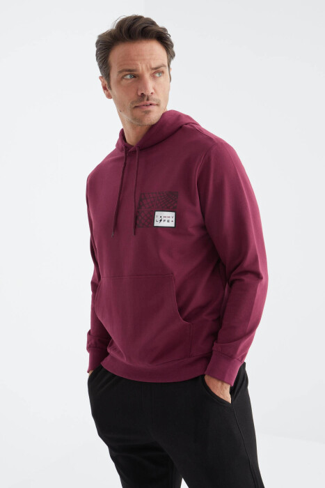 SQUARE LITTLE WRITTINGS COTTON MEN HOODIE BURGUNDY/VISHNJE - 4