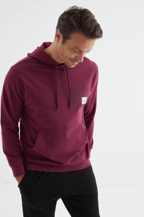 SQUARE LITTLE WRITTINGS COTTON MEN HOODIE BURGUNDY/VISHNJE - 5