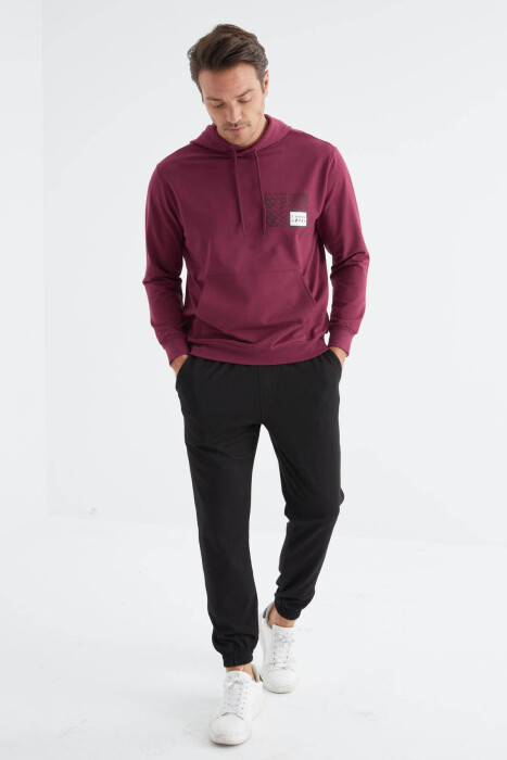 SQUARE LITTLE WRITTINGS COTTON MEN HOODIE BURGUNDY/VISHNJE - 8