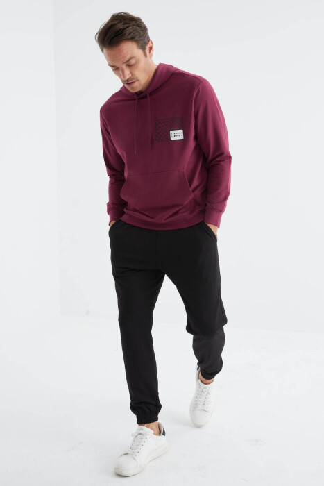 SQUARE LITTLE WRITTINGS COTTON MEN HOODIE BURGUNDY/VISHNJE - 9