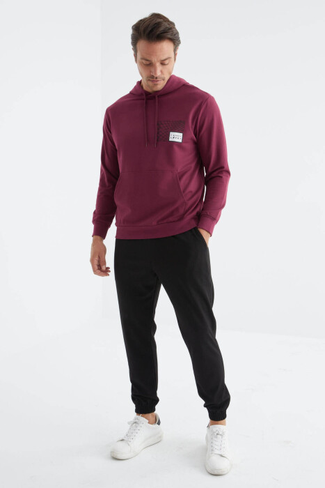 SQUARE LITTLE WRITTINGS COTTON MEN HOODIE BURGUNDY/VISHNJE - 10