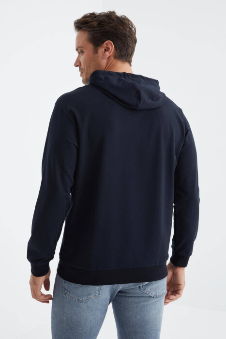 SQUARE LITTLE WRITTINGS COTTON MEN HOODIE DARK BLUE/BEE - 5