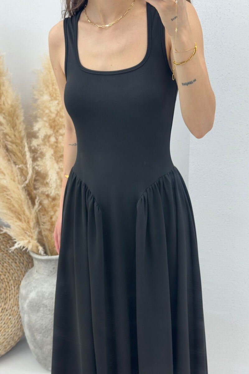 SQUARE NECK LONG ELASTIC WOMEN DRESS BLACK/ E ZEZE - 3