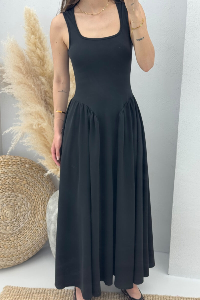 SQUARE NECK LONG ELASTIC WOMEN DRESS BLACK/ E ZEZE - 4