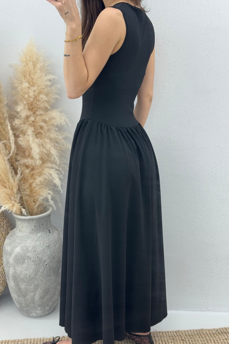 SQUARE NECK LONG ELASTIC WOMEN DRESS BLACK/ E ZEZE - 5