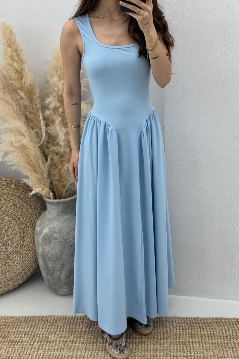 SQUARE NECK LONG ELASTIC WOMEN DRESS LIGHTBLUE/BZ - 4