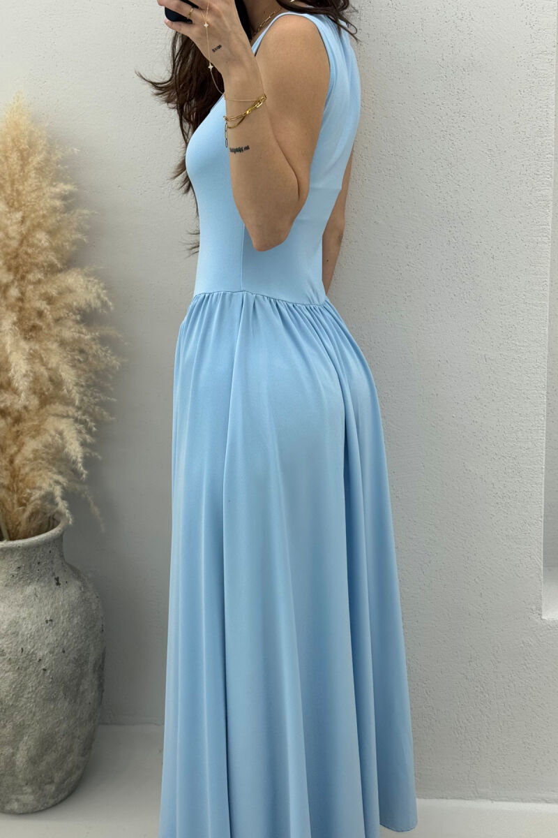 SQUARE NECK LONG ELASTIC WOMEN DRESS LIGHTBLUE/BZ - 6