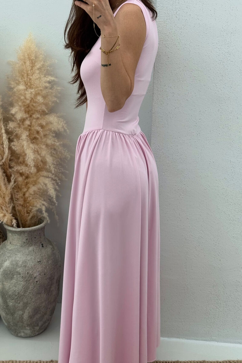 SQUARE NECK LONG ELASTIC WOMEN DRESS PINK/ROZE - 2