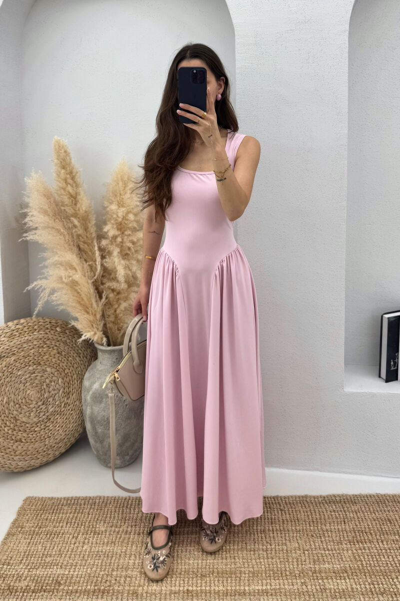 SQUARE NECK LONG ELASTIC WOMEN DRESS PINK/ROZE - 4