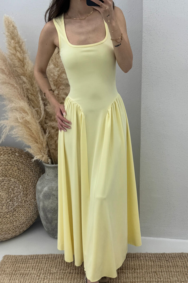 SQUARE NECK LONG ELASTIC WOMEN DRESS YELLOW/E VERDHE - 3