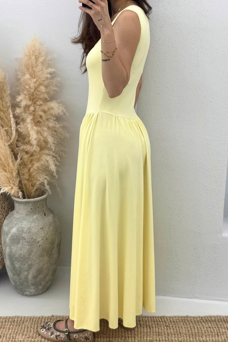 SQUARE NECK LONG ELASTIC WOMEN DRESS YELLOW/E VERDHE - 4