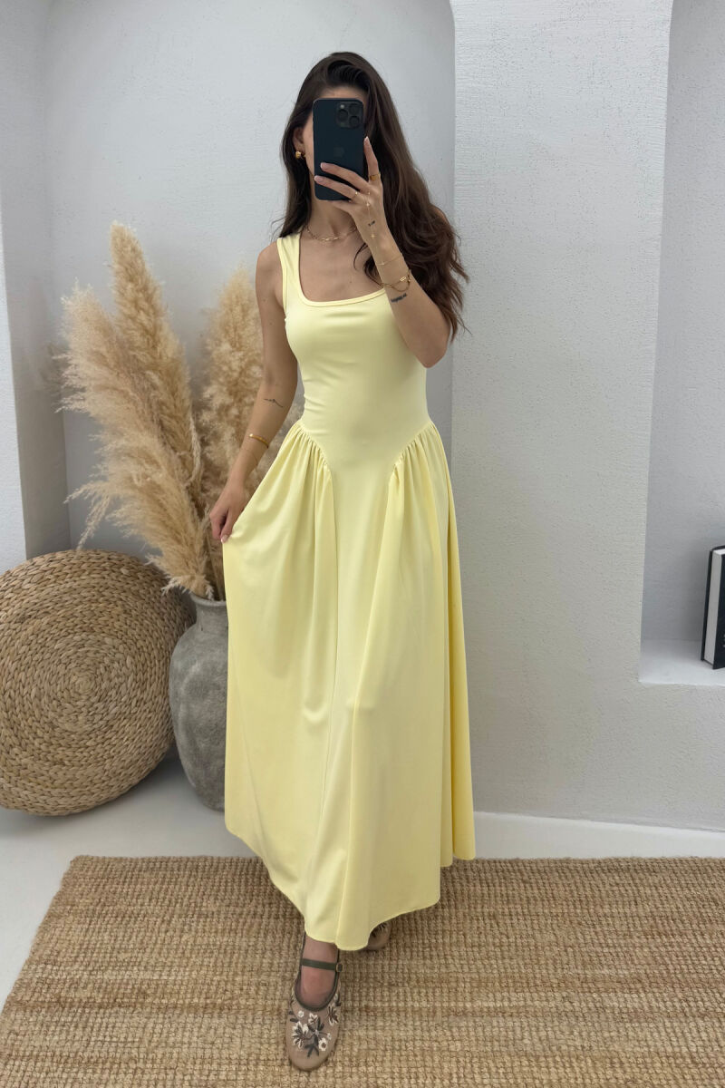 SQUARE NECK LONG ELASTIC WOMEN DRESS YELLOW/E VERDHE - 5