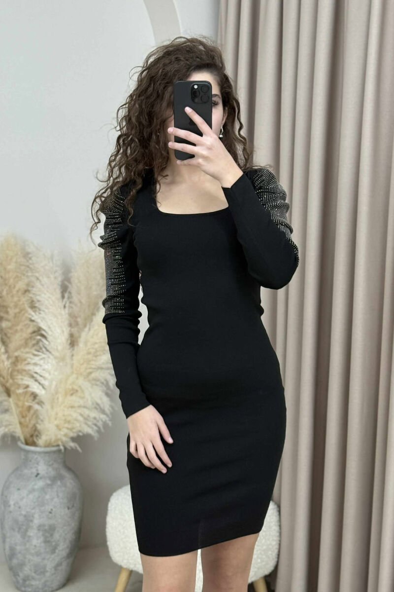 SQUARE NECK SHINY STONES WOMEN DRESS BLACK/ E ZEZE - 3