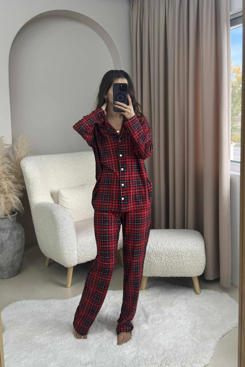 SQUARED DESIGN SHIRT+ TROUSERS WOMEN PYJAMAS RED/E KUQE - 1