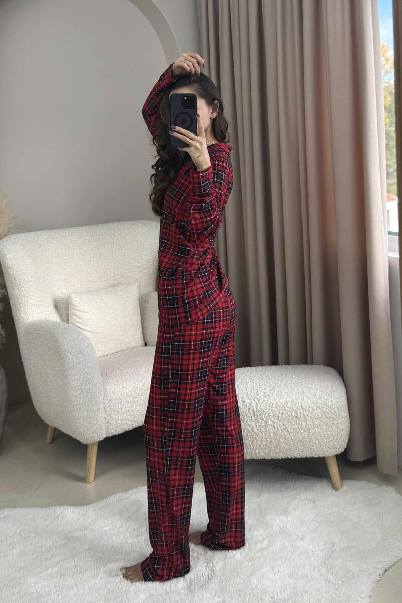 SQUARED DESIGN SHIRT+ TROUSERS WOMEN PYJAMAS RED/E KUQE - 2