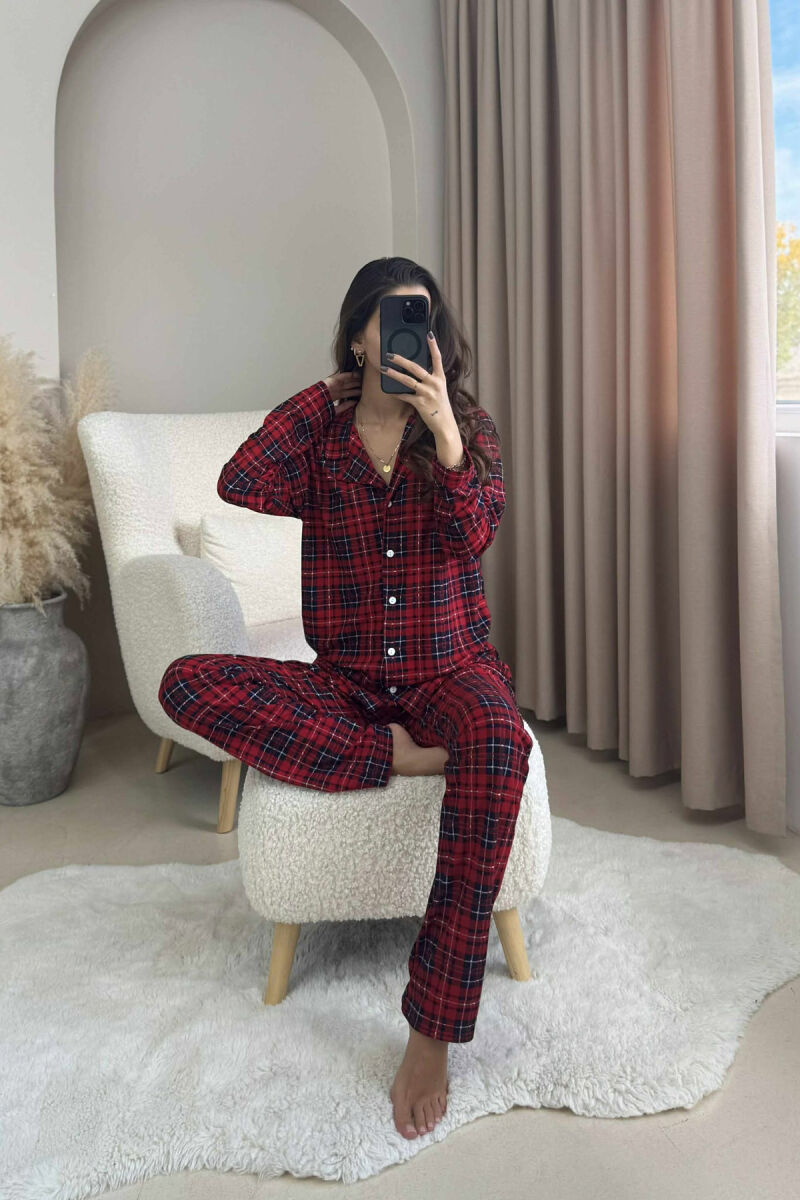 SQUARED DESIGN SHIRT+ TROUSERS WOMEN PYJAMAS RED/E KUQE - 5