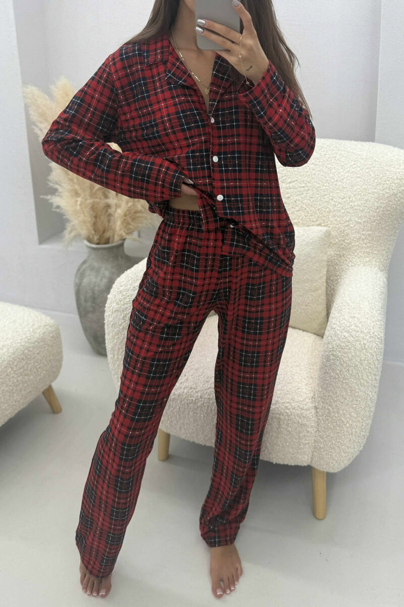 SQUARED DESIGN SHIRT+ TROUSERS WOMEN PYJAMAS RED/E KUQE - 9