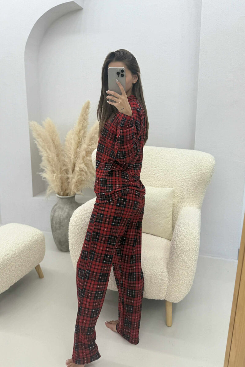 SQUARED DESIGN SHIRT+ TROUSERS WOMEN PYJAMAS RED/E KUQE - 8