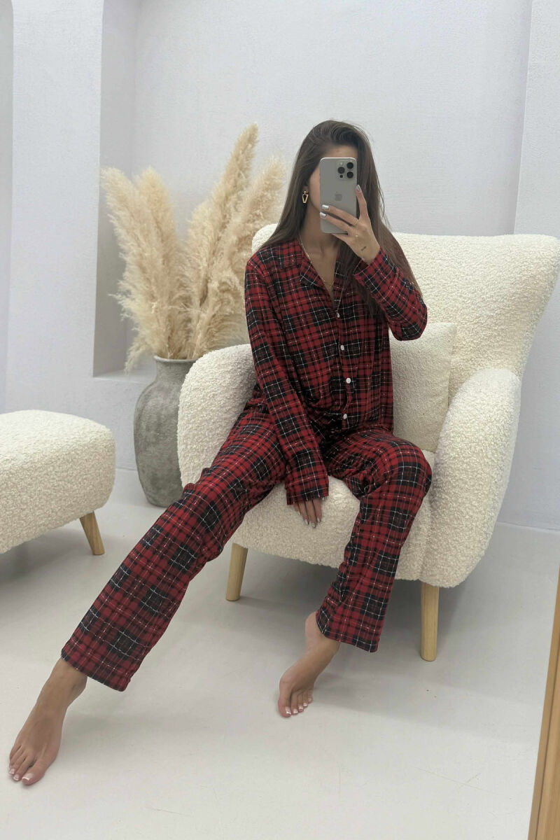 SQUARED DESIGN SHIRT+ TROUSERS WOMEN PYJAMAS RED/E KUQE - 6