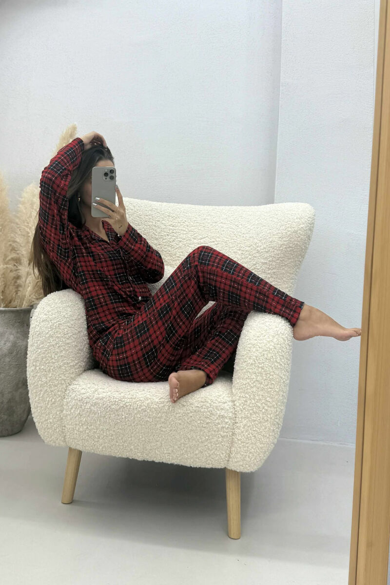 SQUARED DESIGN SHIRT+ TROUSERS WOMEN PYJAMAS RED/E KUQE - 7
