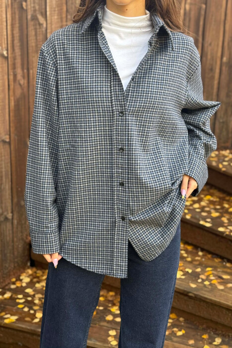 SQUARED DESIGN SIMPLE WOMEN SHIRT DARK BLUE/BEE - 2