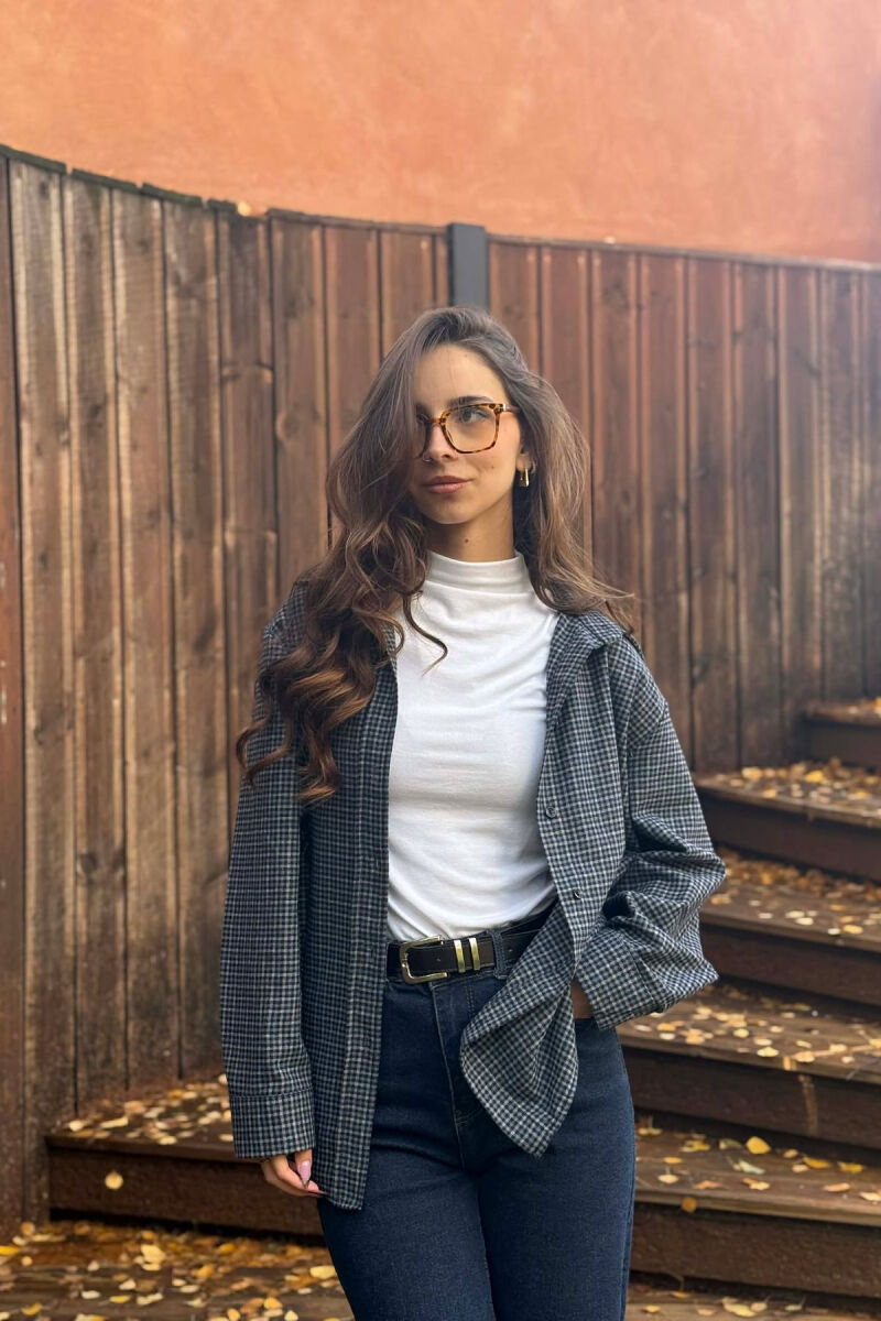 SQUARED DESIGN SIMPLE WOMEN SHIRT DARK BLUE/BEE - 3