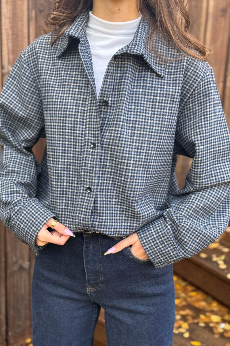 SQUARED DESIGN SIMPLE WOMEN SHIRT DARK BLUE/BEE - 5