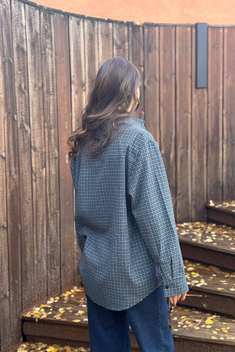 SQUARED DESIGN SIMPLE WOMEN SHIRT DARK BLUE/BEE - 6