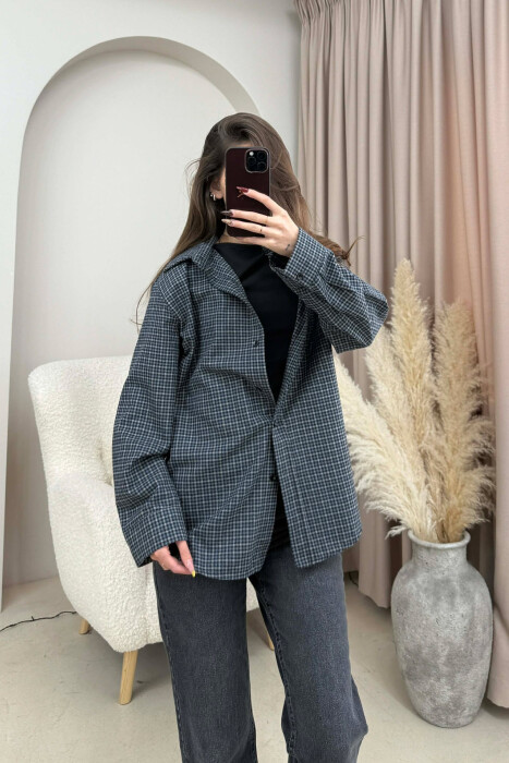 SQUARED DESIGN SIMPLE WOMEN SHIRT DARK BLUE/BEE - 2