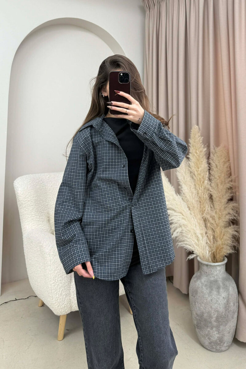 SQUARED DESIGN SIMPLE WOMEN SHIRT DARK BLUE/BEE - 2