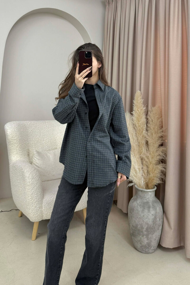 SQUARED DESIGN SIMPLE WOMEN SHIRT DARK BLUE/BEE - 1