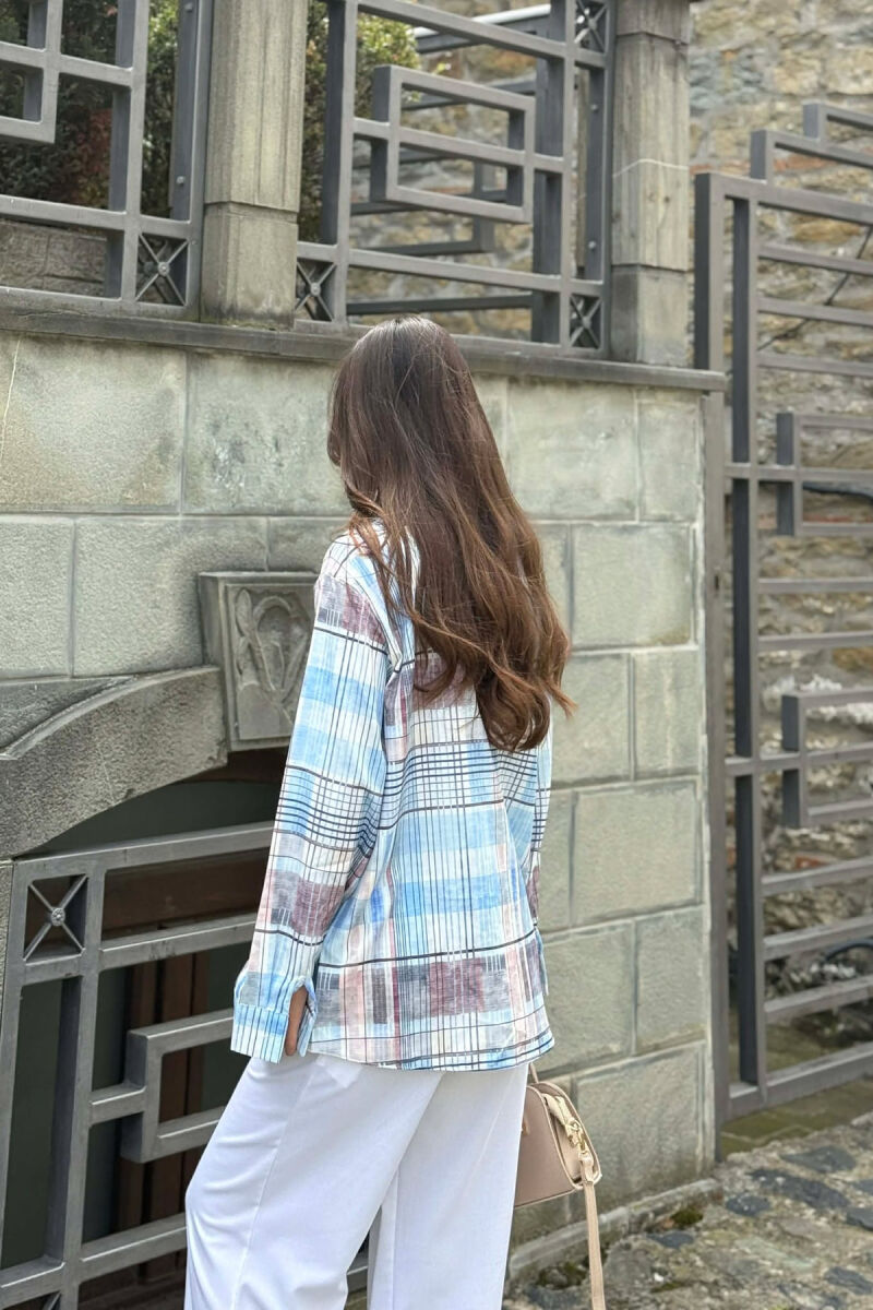SQUARES DESIGN LONG SLEEVE WOMEN SHIRT MULTIPLE/SHNGJ - 2