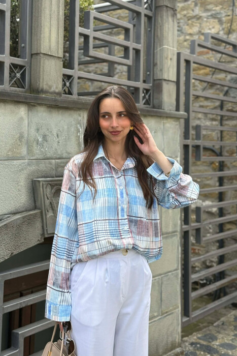 SQUARES DESIGN LONG SLEEVE WOMEN SHIRT MULTIPLE/SHNGJ - 4