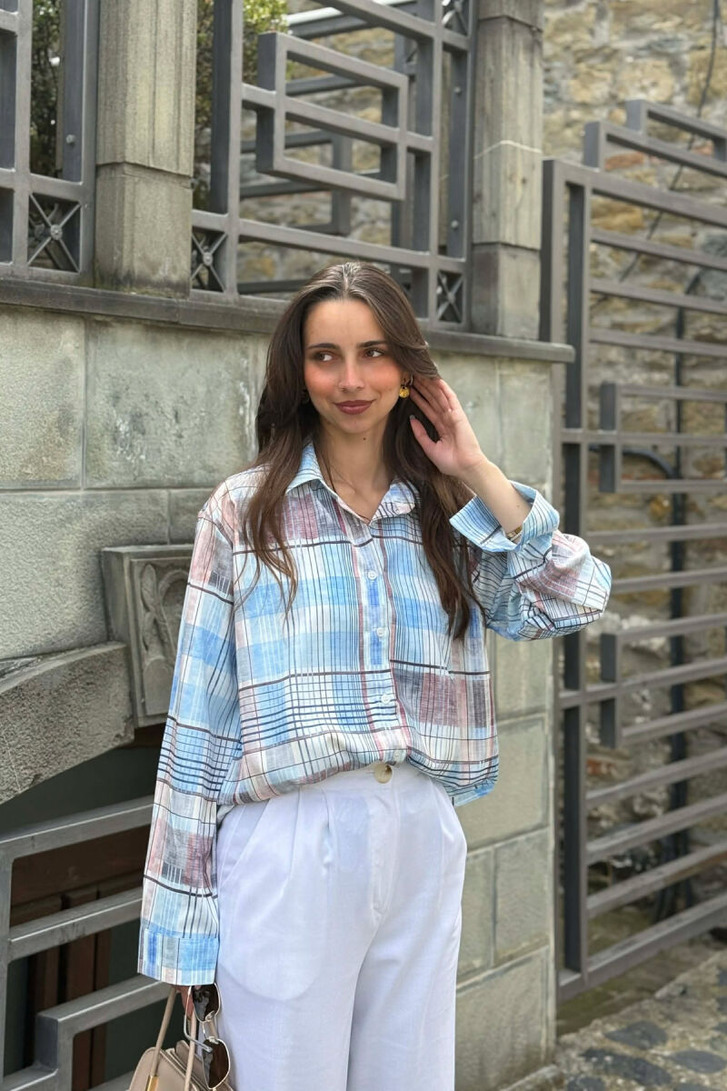 SQUARES DESIGN LONG SLEEVE WOMEN SHIRT MULTIPLE/SHNGJ - 4