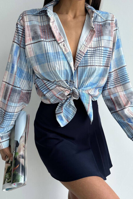 SQUARES DESIGN LONG SLEEVE WOMEN SHIRT MULTIPLE/SHNGJ - 5