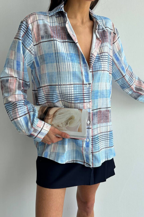 SQUARES DESIGN LONG SLEEVE WOMEN SHIRT MULTIPLE/SHNGJ - 6
