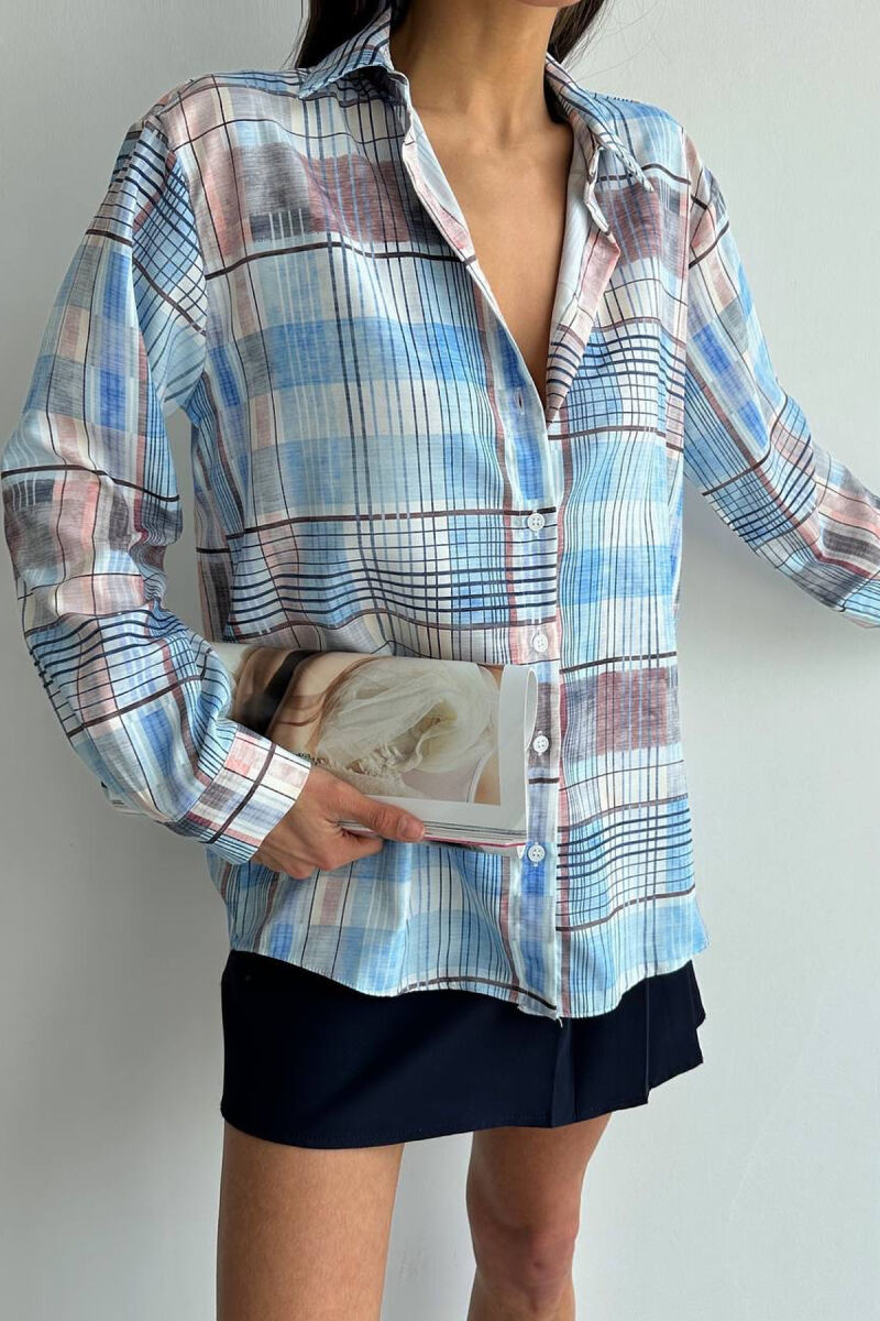 SQUARES DESIGN LONG SLEEVE WOMEN SHIRT MULTIPLE/SHNGJ - 6