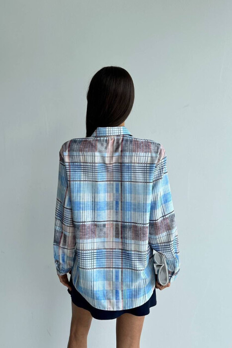 SQUARES DESIGN LONG SLEEVE WOMEN SHIRT MULTIPLE/SHNGJ - 7
